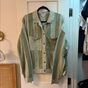 Women's Green Striped Button-Front Jacket 2X/3X